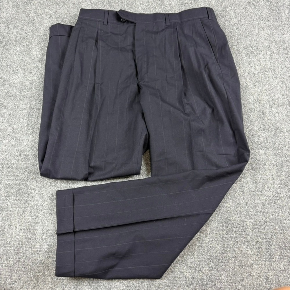 Vintage Burberrys Dress Pants Mens 33x28 Navy Pinstripe Pleated Cuffed Trousers
